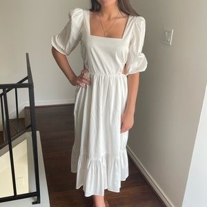 WAYF White Maxi Dress with puff sleeves and side cutouts